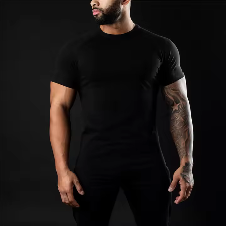 Camiseta De Algodón Para Hombre 2024 Deportiva De Running Y Gimnasio Con Mangas Cortas Secado Rápido Elasticidad Top Para Entrenamiento - 1