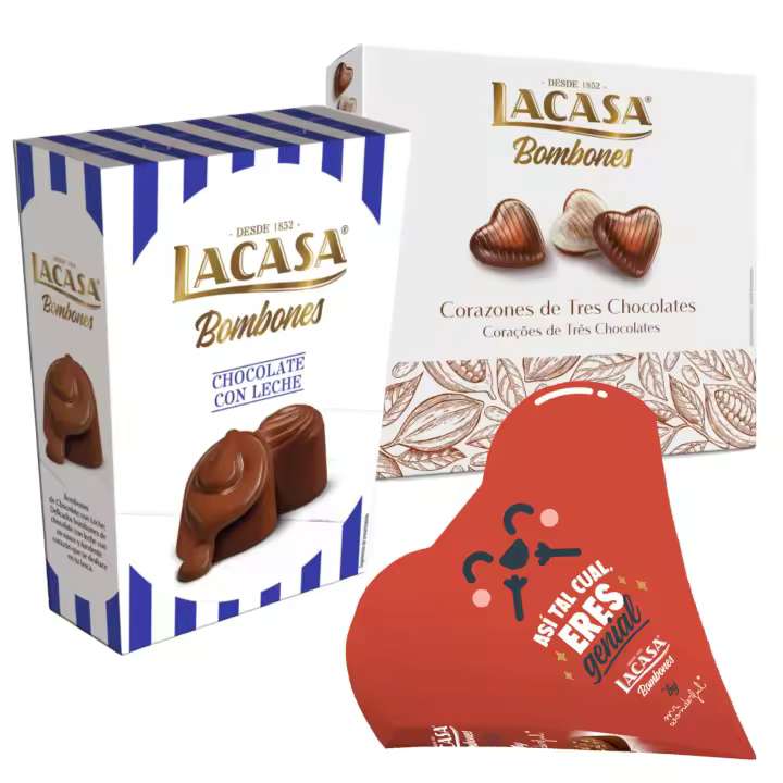 Pack Lacasa Bombones chocolate con Leche 72G &  bombones corazón Mr Wonderfull 60G &  Bombón Corazón Tres Chocolates 200 G - 1