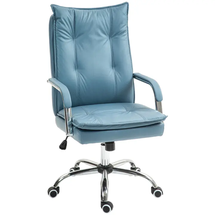 HOMCOM Silla de oficina silla ergonómica - regulable en altura, respaldo alto reclinable, reposabrazos y ruedas, giratoria 360°, capacidad de carga 120 kg, azul - 1
