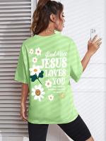 Camiseta de mujer con estampado “Jesus Loves You” – Básica de algodón, transpirable y cómoda, manga corta con cuello redondo, estilo casual - details 17