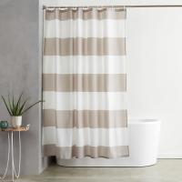 Cortina de Ducha de Tela Resistente a Agua y al Moho, con Ojales y Ganchos, Lavable a Máquina, 180x180 cm, Color Beis a Rayas - details 1