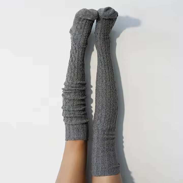 Calcetines De Piel Media Calf High Para Mujer Preppy Térmicos Y Estilizados Con Material Grueso Para Invierno Calcetines De Tejido - 1