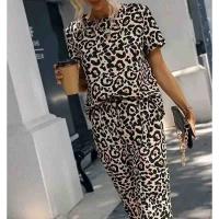 Conjunto De Pantalones Sueltos Con Estampado De Leopardo Para Mujer Elegante Verano Dos Piezas Traje Conjunto De Ropa Para Mujer De Mediana Edad - details 1