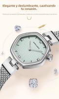 Reloj De Cuarzo Hannah Martin Para Mujer Con Correa De Malla De Acero Inoxidable Y Movimiento Importado Moda Geométrica Resistente Al Agua Y Al Choque - details 3
