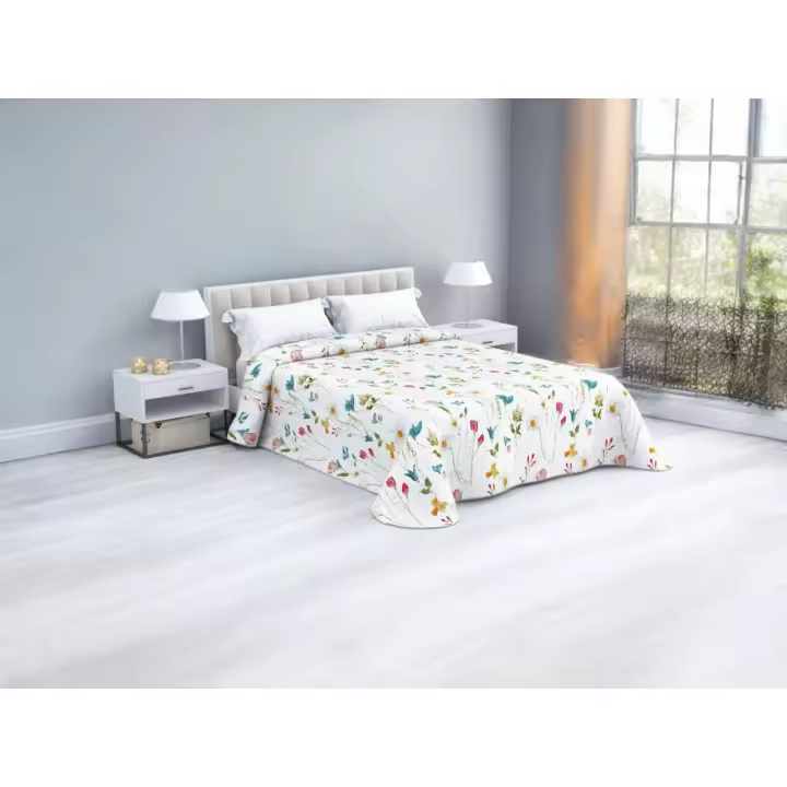 Colcha de Verano Reversible Ícaro Gris | Diseño Floral Multicolor | Microfibra Suave y Acolchada | Ligera, Fresca y Fácil de Lavar | Disponible para Cama 90, 105, 135 y 150 cm | Ideal para Dormitorio, Hoteles, Apartamentos y Verano - 1