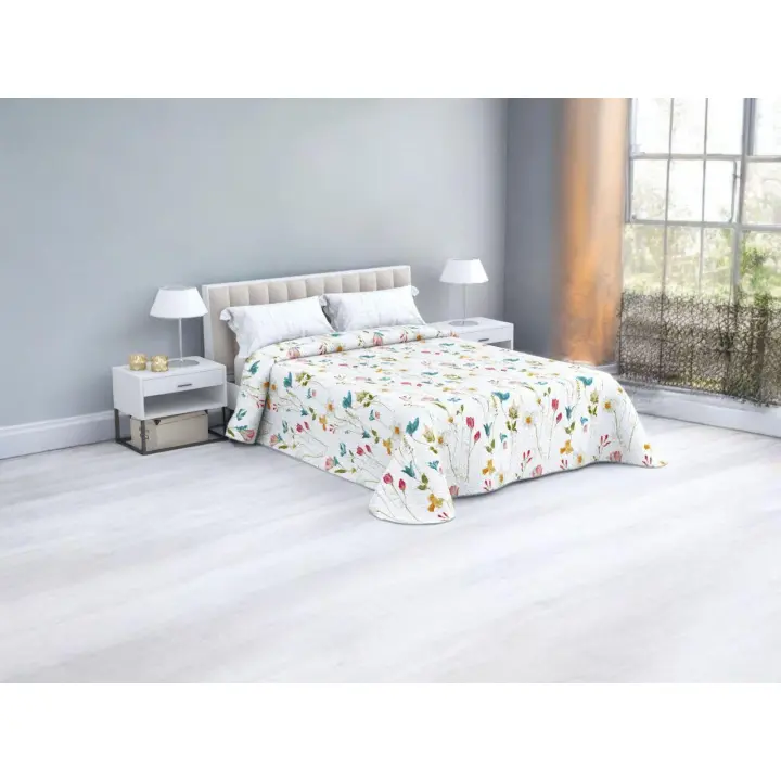 Colcha de Verano Reversible Ícaro Gris | Diseño Floral Multicolor | Microfibra Suave y Acolchada | Ligera, Fresca y Fácil de Lavar | Disponible para Cama 90, 105, 135 y 150 cm | Ideal para Dormitorio, Hoteles, Apartamentos y Verano - 1