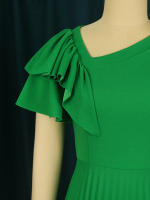 Vestido Midi Plisado Para Mujer Con Manga Corta Y Volantes Elegante Verde Amarillo A-Line Primavera Verano Chic Moda Fiesta Cumpleaños Ropa Decoración Borde Asimétrico Estilo Africano Cierre De Cremallera - details 6