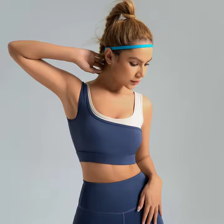 Sujeto Deportivo de Alta elasticidad con bloques de color, sujetador Deportivo push-up Fijo de una pieza de alta resistencia a prueba de Golpes en forma de U - 1