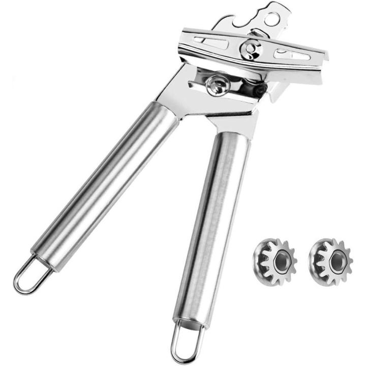 Abridor de latas Manual, Profesionales de la Alimentación-Caja de Acero Inoxidable Abrelatas, Fácil de Usar para Kitchenaid, Abrelatas/Jar/Abridor de botellas con Borde Liso(2 Cuchillas de Repuesto)