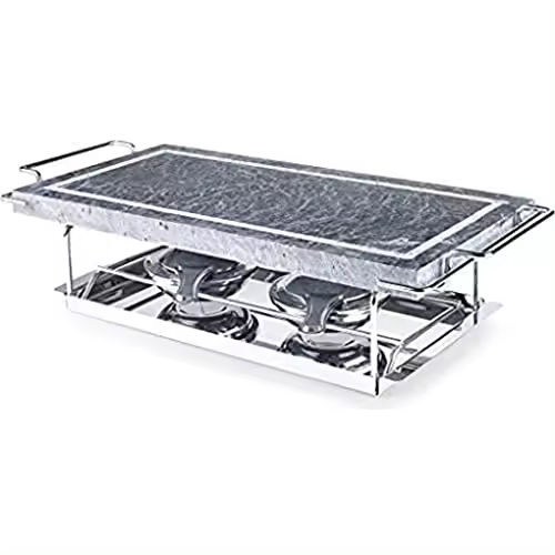 Ibili Grill, Acero Inoxidable, Incluye Piedra con Soporte, Bandeja y 2 lamparillas, Stainless Steel, Plata, 37 x 18 cm - 1