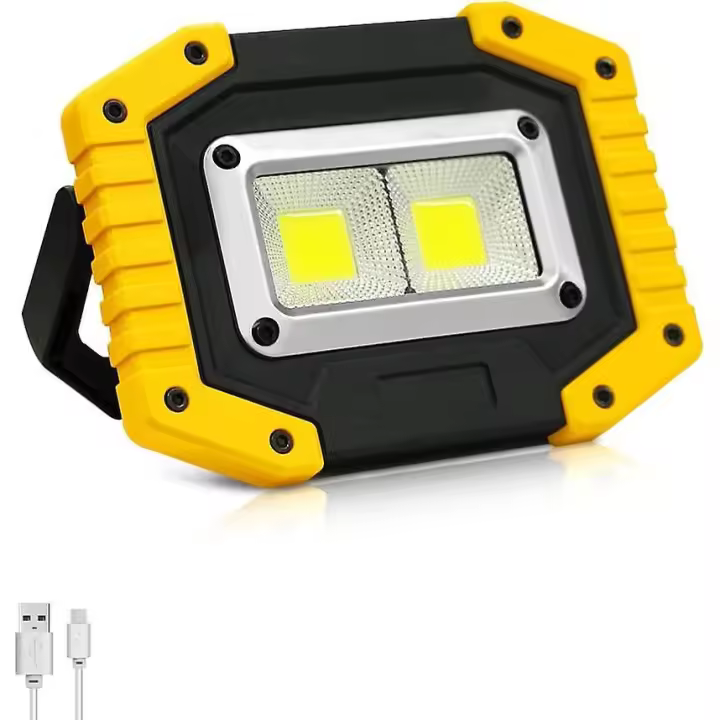 Luz de trabajo LED de 30 W, 2 focos COB recargables, 1500 lm, portátil, para construcción, resistente al agua, 3 modos de iluminación, para acampar al aire libre y hacer senderismo. - 1