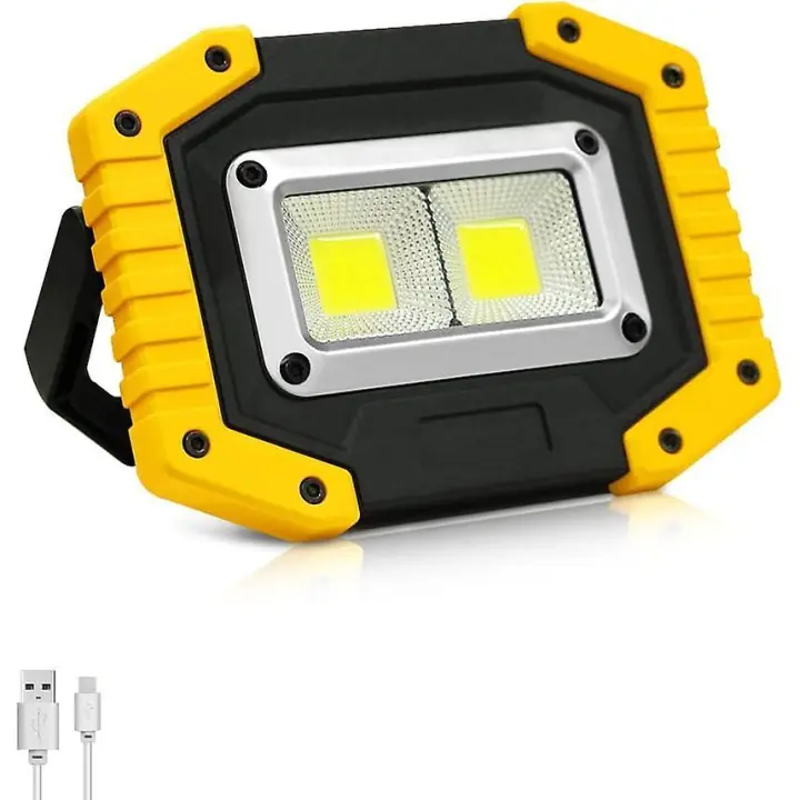 Luz de trabajo LED de 30 W, 2 focos COB recargables, 1500 lm, portátil, para construcción, resistente al agua, 3 modos de iluminación, para acampar al aire libre y hacer senderismo. - 1