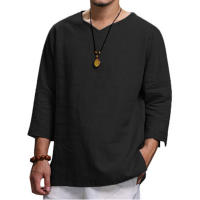Camisa Casual De Playa Para Hombre Verano Algodón Y Lino Manga Larga V-Neck Estilo Libre Moda Primavera Otoño - details 9