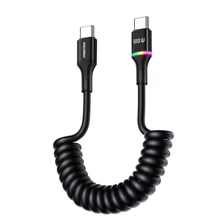 Cable USB C a Tipo C Flexible 100W PD Con LED Para Carga Rápida Y Datos Rocoren Compatible Con iPhone 16 15 pro Max MacBook Xiaomi - 1