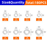 Kit De 180 Piezas De Anillas Planas De Acero Inoxidable 304 Para Tornillos Y Tornillos M2 M2.5 M3 M4 M5 M6 M8 M10 Ajuste De Guía De Goma - details 1