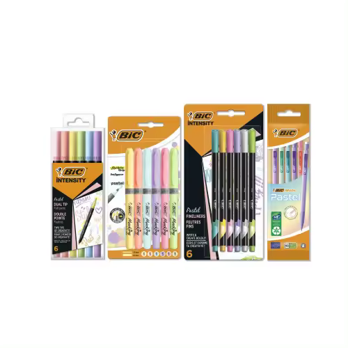 BIC Pastel Set de Escritorio con Rotuladores, Portaminas, Subrayadores y Rotuladores de Punta Fina-Tinta y Cuerpo de Colores Pastel Surtidos, Pack de23 - 1