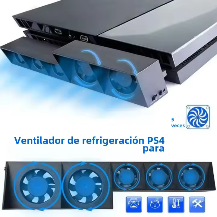 Ventilador De Enfriamiento Para Playstation 4 USB Control De Temperatura Turbo Con 5 Ventiladores Accesorio Para Consola De Juegos PS4 - 1