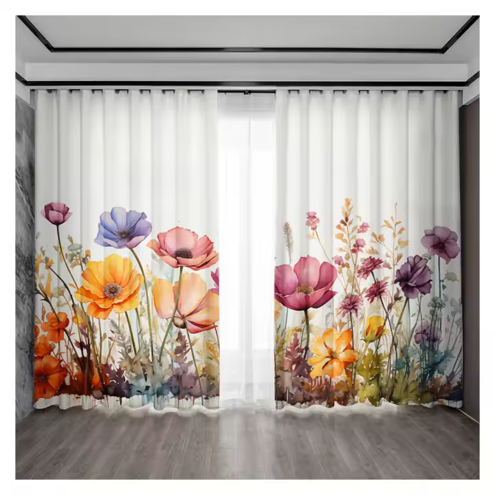2PC Cortinas Para Decoración De Hogar Con Funda Floral Y Bolsillo Para Cepillo Para Cocina Café Sala De Estar Balcón Jardín Modernas De Poliéster - 1