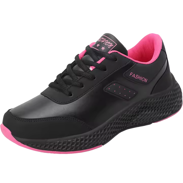 Zapatillas De Correr Para Mujer 2024 Cuero Ligero Y Cómodo Negras Antideslizantes Zapatillas Casuales Con Cordones Para Deporte Al Aire Libre - 1