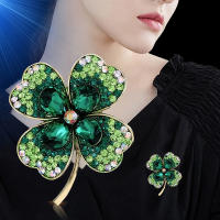 Broche De Cuatro Hojas Con Cristales Para Mujer Moda Accesorios De Ropa Para Fiestas Y Eventos Joyería De Moda - details 2
