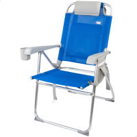 Aktive - Silla de playa plegable con respaldo reclinable 8 posiciones, 47x63x99 cm, de aluminio y textileno, con mochila, cojín, posavasos, bolsa rejilla, bolsillo lateral y antivuelco, máx. 110 kg, sillas de playa, sillas plegables, accesorios verano - details 0