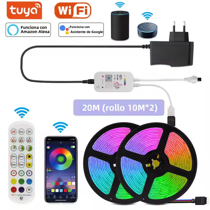 Tira LED RGB Inteligente Tuya WiFi DC 12V 5050 Para Decoración De Dormitorio Compatible Con Alexa Control De Color Cambio Voz Control Remoto Para Sala De Estar - 1