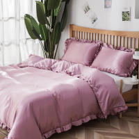 Set De Edredón Satinado 3PCS Rosa Y Rosa Claro Seda Suave Con Volante Patrón De Lujo Colchón Funda De Edredón Moderno Para Cama - details 10