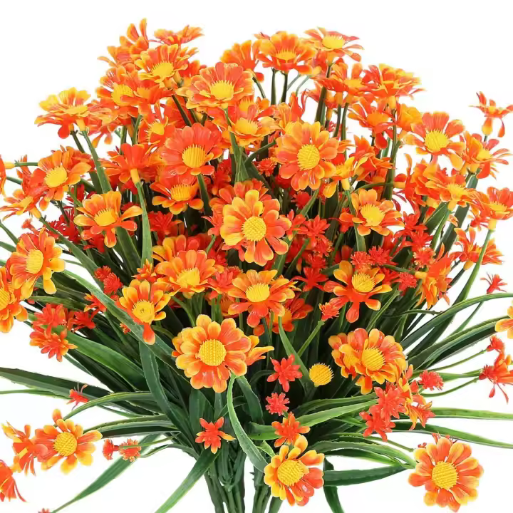 Flores Artificiales de margaritas para Exterior, decoración de Flores Falsas, Plantas Artificiales para Exterior, arbustos Verdes, Flores, color Naranja - 1