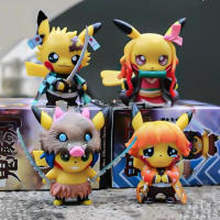 Figuras De Colección Anime Hot Pikachu Cosplay Demon Slayer Tanjirou Nezuko Zenitsu Inosuke PVC 9CM Regalo De Cumpleaños Para Niños - details 7