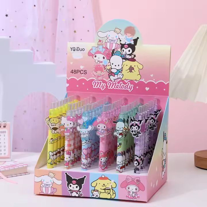 Sanrio 48PCS Bolígrafos De Gel Lindos Kuromi Melody Hello Kitty Acrylic Patch Presión De Bola 0.5 Negro Para Niñas Regalos Estudiantiles De Alta Calidad - 1