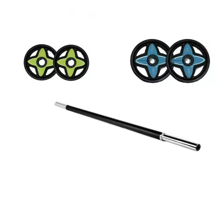Juego de pesas de barra recta, revestimiento de disco de hierro, goma de PVC, orificio de 31 mm, con mango - 1