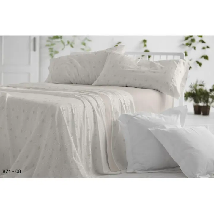 Juego de Sábanas de 3 piezas Tela Dorvel 871 Beige, 50% Algodón, 50% Poliéster, Burrito Blanco - 1