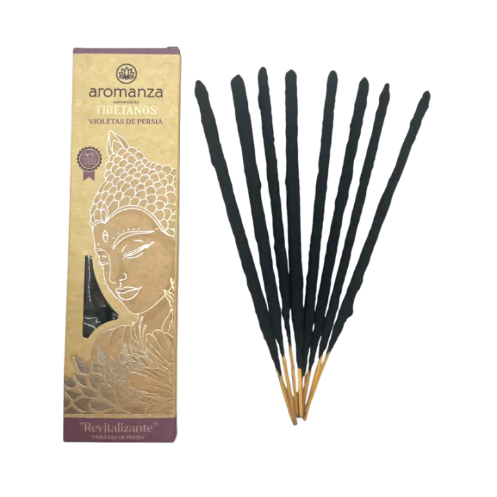 Incienso Tibetano Violetas de Persia Revitalizante Inciensos Aromanza Argentina - Sahumerio artesanal 8 varillas extra gruesas - 1