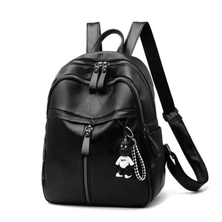 Mochila Negra Casual Para Mujer Sin Violencia En Forma De Oso Simple Y Cruzada Con Bolsillo Interior Para Computadora Material PU Y Poliéster - 1