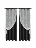 Cortinas Modernas De Color Sólido Doble Capa Con Cordón Para Atar, Totalmente Oscurecidas Perforadas Adecuadas Para Varias Habitaciones Material De Poliéster 100% - details 13