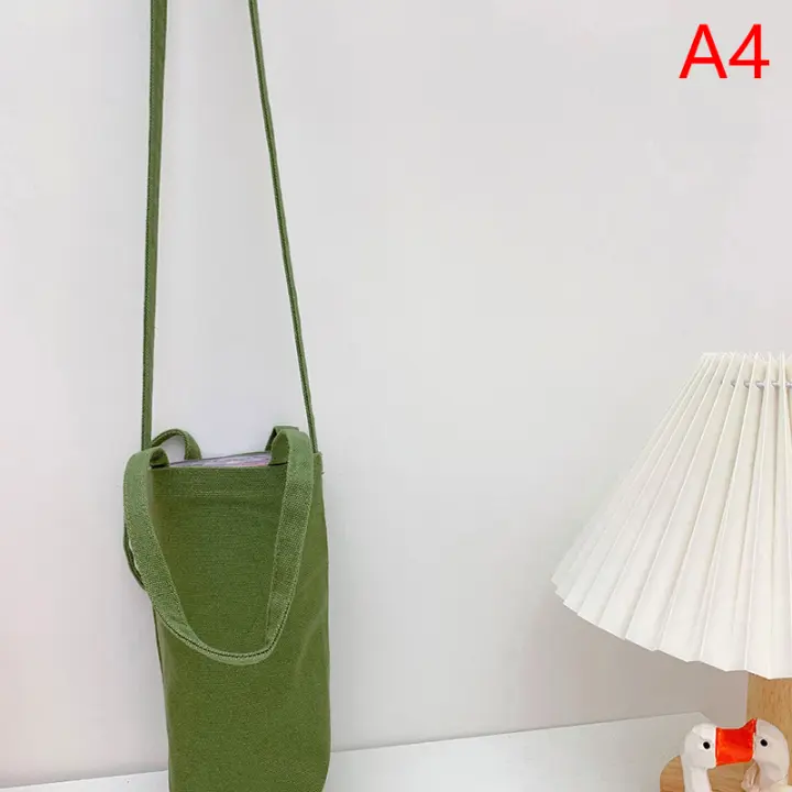 Bolsa Cruzada Para Botella De Agua Protección De Taza De Color Sólido Simple Con Correa Portátil Hecha De Lona Bolsa De Soporte Para Botellas - 1