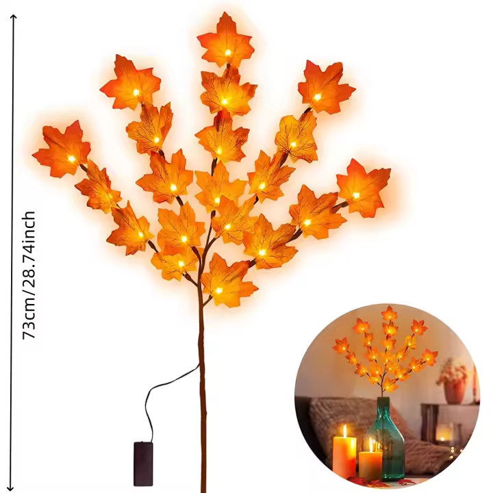 Luz De Hoja De Arce Roja Simulada Con 20 LED Para Decoración De Hogar Y Navidad Fácil De Instalar Sin Cable Potenciada Por Batería - 1