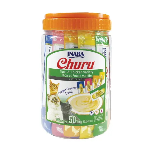 CHURU – INABA, 50 UNIDADES MIX Variedades de Pollo y Atún, Premio para Gatos, Premio Delicoso, Snack Liquido - 1