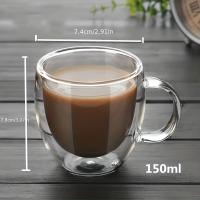 2pc Tazas De Café Expreso De Vidrio Doble Muralla Con Mano Transparente Para Bebidas Frías Leche Jugo Capacidad 150ml 250ml - details 2