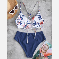 Bikini De Mujer Con Estampado Floral Traje De Baño De Dos Piezas Estilo Playa Sin Aros Cintura Baja Sin Almohadones Talla Grande - details 6