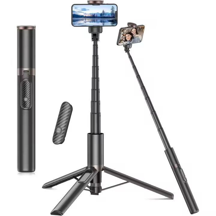 Trípode/Palo selfie para teléfono móvil de 153cm,trípode Móvil retractable giratorio de 360 ° Mejorado Todo en uno - 1