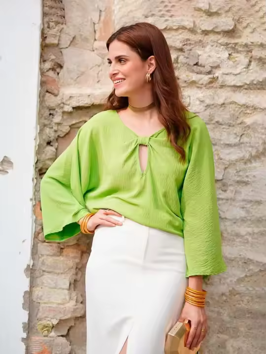BLUSA FLUIDA NUDO ESCOTE - 1