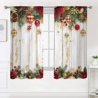 2 Piezas Cortinas De Navidad Con Fondo De Madera -30% Blackout Adecuadas Para Sala De Estar Dormitorio Cocina Decoración Del Hogar Técnica Tejida Clásica 100% Poliéster - details 3