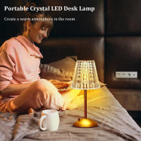 Lámpara De Mesa Recargable De Cristal Con Luz Nocturna 3 Colores Ajustables LED Táctil Portátil Para Dormitorio Y Sala De Estar - details 0