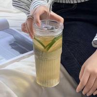 Vaso De Vidrio Con Tapa Y Pajita 600ml Estampado En Línea Para Bebidas Transparente Para Leche Té Jugo Agua Fría Y Café Mug De Barra Vajilla De Bebida - details 2