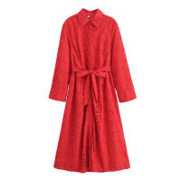 Vestido Largo De Estilo Europeo Y Americano Para Mujer Con Cinturón Y Bordado Manga Completa Moda De La Temporada De Otoño Ajustable Y Versátil - details 2