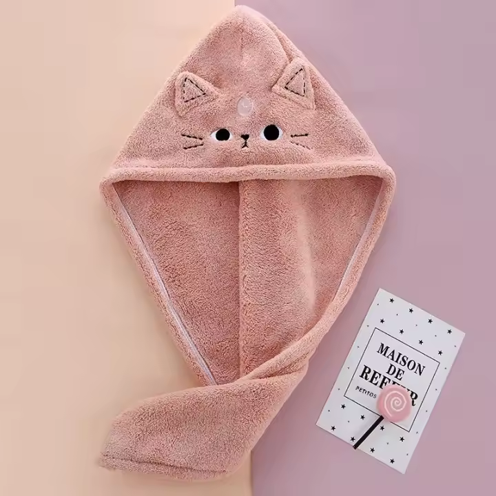Toualla De Microfibra Suave Para Ducha Y Baño Gorro De Secado Rápido Para Mujer Y Niña Estilo Gato Accesorio De Baño - 1