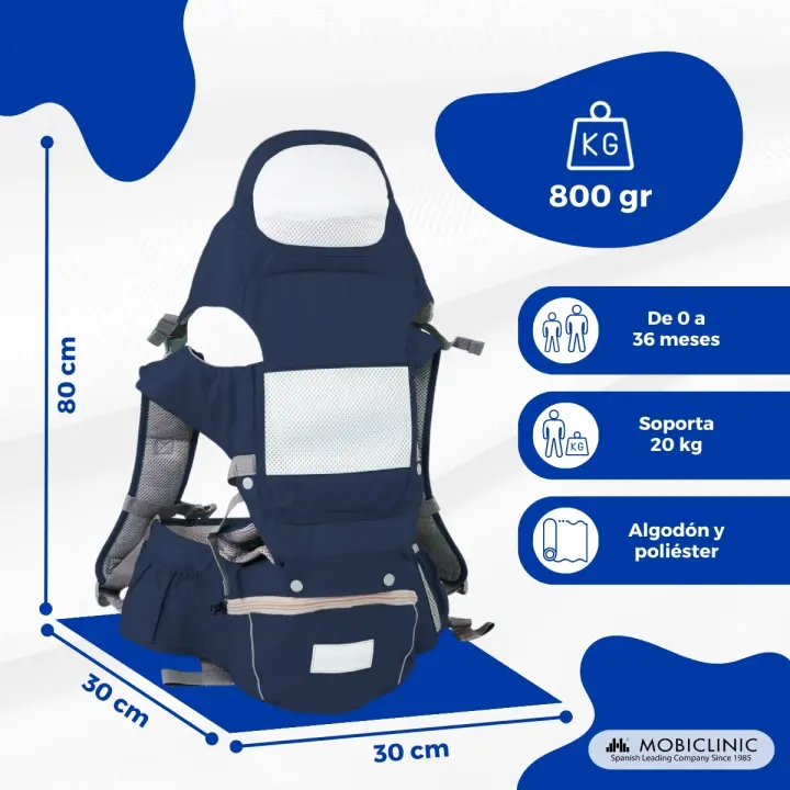 Moley Mobiclinic Mochipa portabebés 6 en 1®Niños Multiposición Bolsillo con Cremallera Reposo biberón Algodón Premium suave 0-36 més Para niños - 1