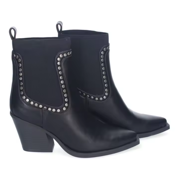 Botines de mujer Tacón tachuelas para Mujer, Estilo Cowboy, Elegantes, Diseño Moderno Tachuelas color negro - 1
