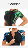 Traje De Baño De Un Pie Para Mujer Talla Grande Con Cierre De Cremallera Deporte Y Surf Estilo De Top Chaleco Floral Polyester - details 3